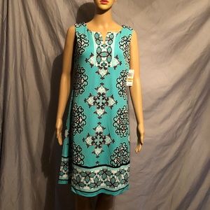 JM COLLECTION TEAL WHITE BLACK SHIFT DRESS NWT